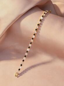 女士金色网球手链套装 - 粉玫瑰、绿色、红色宝石、红色、蓝色、黑色宝石手链，低过敏性，适合敏感肌肤，生日、周年纪念日礼物 - 彩色 - 查看 9