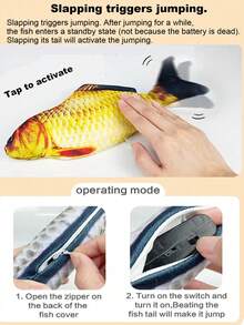1pc Electric Floppy Fish Cat Toy, Practical Multifunctional Electric Toy (Activated By Tapping In Standby Mode) - Multicolor - View 10