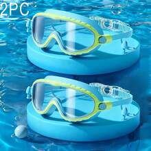 1/2-Piece Children's Anti-Fog And Waterproof Swimming Goggles, Made Of Silicone, Large Frame For High-Definition Vision, Suitable As A Holiday Gift For Both Boys And Girls, For The Fun Of Swimming. - Two Blue - View 8