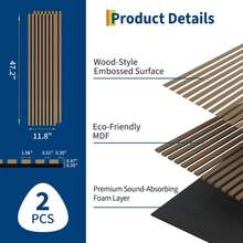 Hodeffior 3D Slatted Wooden Acoustic Panels, Sound-Absorbing Wall Panels For Noise Reduction And Sound Insulation, Modern Wall Cladding For Home, Office, Studio - 120x30cm - 查看 8
