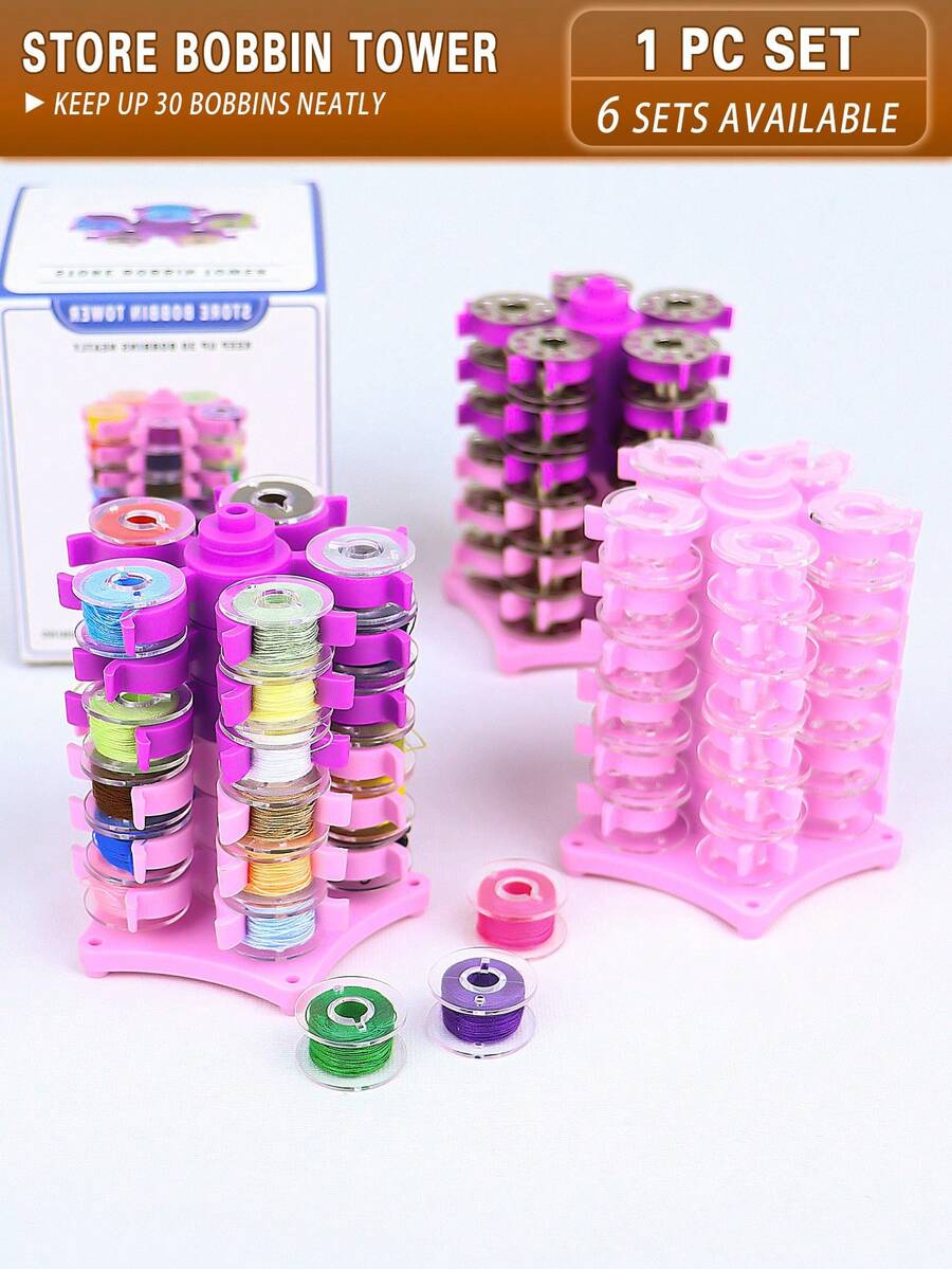 1pc Spool-Shaped Storage Box Or Set With Storage Tower And Spools, Creative And Practical Design To Store Regular Plastic Or Metal Sewing Machine Bobbins, Multifunctional Bobbin Holder Sewing Accessory