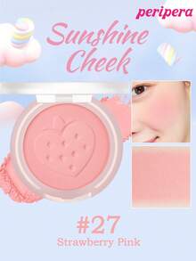 K-Beauty Peripera 單色粉末腮紅盤，霧面細緻不結塊粉末腮紅，長效持妝，全方位裸妝臉部美妝彩妝盤，韓系妝容，4.2g - #27 Strawberry Pink - 查看 1