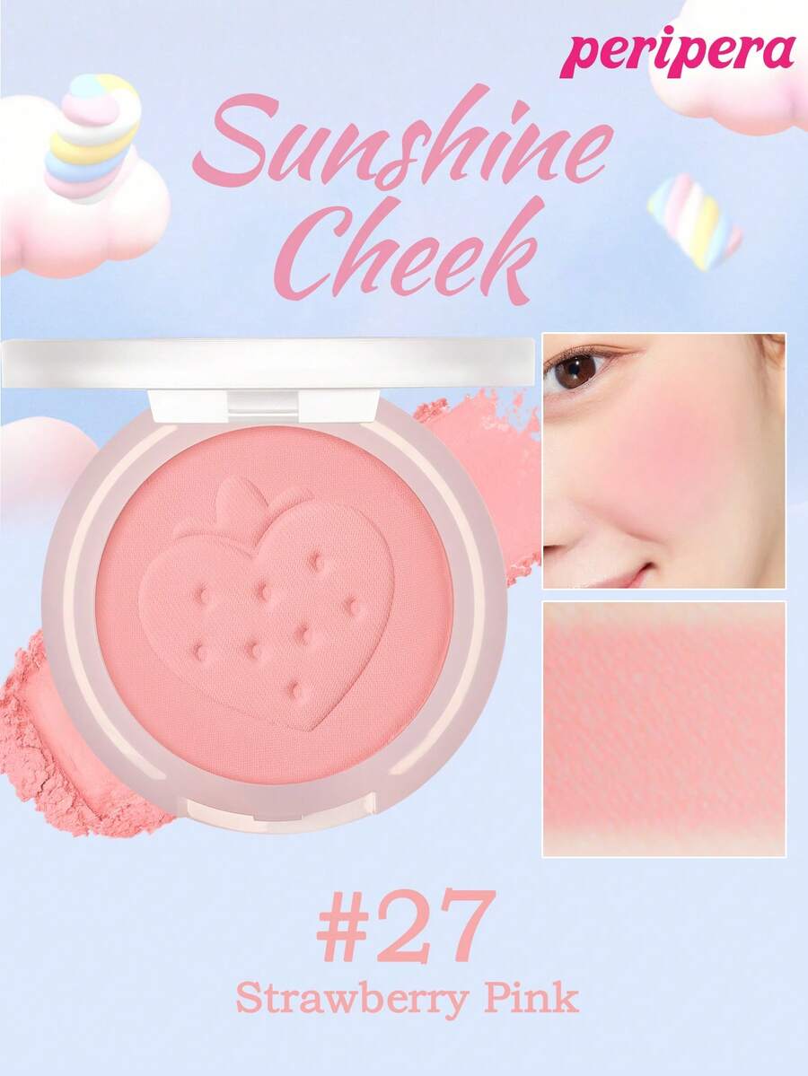 K-Beauty Peripera 單色粉末腮紅盤,霧面細緻不結塊粉末腮紅,長效持妝,全方位裸妝臉部美妝彩妝盤,韓系妝容,4.2g - #27 Strawberry Pink - 查看 1