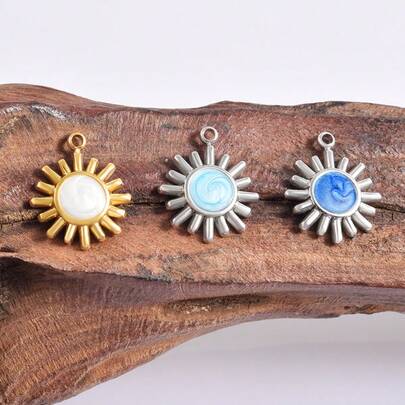 1pc/3pcs Casual Fashionable 304 Stainless Steel Drip Oil Gold/Silver Round Sun Pendant Charm, Suitable For DIY Jewelry Making Necklace Bracelet Earring Accessories