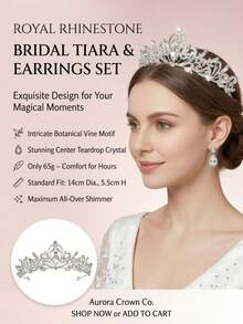 1 pieza Tiara nupcial decorada con cristales Rhinestone, corona de boda elegante plateada para mujeres, accesorio para el cabello para fiesta de graduación, Tiara de boda con cristales brillantes, corona nupcial plateada ligera con accesorios para el cabello con Rhinestone para mujeres y niñas, para fiestas, verano, playa - Plateado - Ver 3
