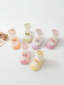 Neue weiche Schleifchen Baby Socken, nicht einengend, atmungsaktiv, geeignet für 0-1 jährige Mädchen, Prinzessinnenstil - Verschiedenfarbig - Übersicht 3
