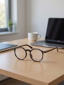 1pc Women's Minimalist Design Full Frame Round Plastic Frame Eyeglasses - Multicolor - View 4