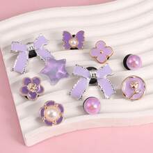 10pcs Set Cute Light Purple Bow Decorations - Y2K Style Star & Flower Decor, Suitable For Teenage Shoes Decoration - Mauve Purple - View 9