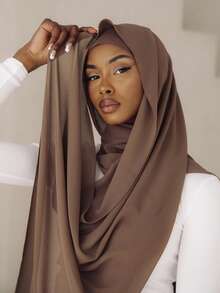 2pcs Women Scarf & Cap Set, Versatile Underlay Cap, Hijab, Middle East Abaya Matching, Elastic Underlay Cap, Chiffon Scarf, Casual Set - Camel - View 8