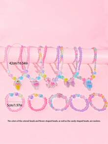 2pcs/Set Girls Cute Ice Cream Pendant Necklace And Beaded Bracelet Jewelry Set, Suitable For Festivals, Parties, Birthdays, And Daily Wear - one-size - View 6