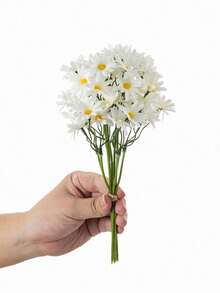 5pcs/6pcs Artificial Small Daisy, White Silk Cloth Realistic Small Daisy, Living Room Dining Table Decor, Pastoral Style Floral Arrangement, Delicate Petal Texture, Non-Fading, Paired With Lifelike Green Leaves, Reproducing Natural Daisy Form, Flexible Stems Can Be Adjusted, No Watering Maintenance Required, Maintain Fresh And Elegant Look For Long, Can Be Arranged Into Bouquets Or Single Accents - Holding Chrysanthemums-white - View 8