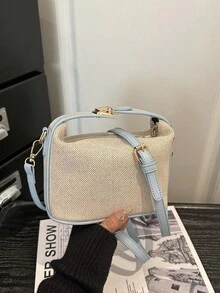 Túi xách nhỏ đan rơm Summer Dongdaemun Ins dành cho nữ, túi đeo vai đơn hoặc đeo chéo. - Màu xanh lam - Xem 3