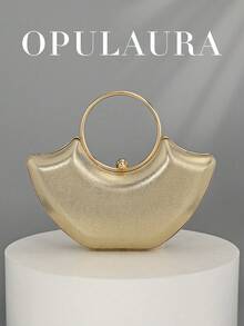 OpulAura 1 Stück eleganter glänzender Leder-Rundball Dekor, modisch goldene unregelmäßige Handtasche, geeignet für formelle Anlässe, Partys, Hochzeiten - Gold - Übersicht 10