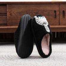 1 đôi dép bông mềm mại màu đen thêu hình mèo hoạt hình dễ thương, thích hợp cho cả nam và nữ, dùng trong nhà, phòng ngủ, mùa thu/đông, đế mềm ấm áp, món quà Giáng sinh tuyệt vời cho gia đình. - màu đen - Xem 3