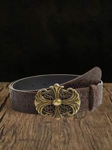 1条波西米亚复古青铜色十字印花压花金属咖啡色西部牛仔腰带，适合搭配牛仔裤，休闲、户外、派对、四季皆宜、返校季、女士、母亲节、生日礼物 - 古銅色十字印花 - 查看 7