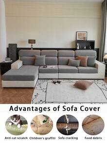 1pc Plush Jacquard Anti-Slip Sofa Seat Cushion Cover, Soft & Skin-Friendly, Pet-Proof, Elastic Sofa Slipcover, Suitable For L-Shaped Sofa And 1/2/3/4 Seater Sofa, Applicable For All Seasons (Sold Individually) - Dark Grey - View 5