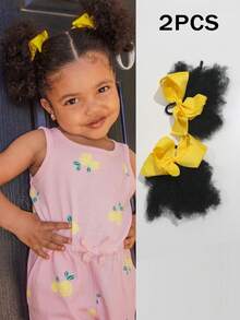 2 Tóc giả cho trẻ em kiểu búi nơ, tóc xù mềm mại, tóc xoăn Marley, tóc dày cho bé gái, có dây chun. - Màu đen tự nhiên - Xem 9