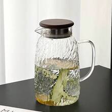 1个树皮纹理冷水壶，1.8升大容量，胡桃木盖，高硼硅玻璃壶身，耐热 - 無色 - 查看 6