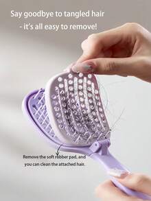 Foldable Self-Cleaning Hair Brush | One-Pull Hair Removal, Smooth Without Pulling, Convenient Foldable Design, Dry & Wet Use, Suitable For Straight & Curly Hair, ABS Plastic Handle, Nylon Bristles, Foldable Spine Comb Auto-Cleaning, Volumizing Scalp Massage Styling Comb - Multicolor - View 5