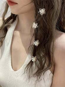 10pcs Camellia Rhinestone Mini Claw Clips, Ultra Cute Luxury Princess Hair Accessories, Stylish Elegant Bangs Side Clip For Daily Outfit Photography - 10pcs Transparent Camellia Clips - View 6
