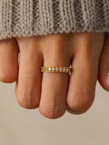 BALMORA 1 Pc Fashion Minimalist High-End S925 Sterling Silver Fine Zirconia Ring Rings For Women Girlfriend Gift - Gold - View 2