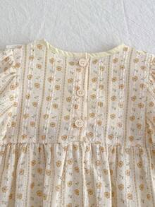 Floral Lace Trim Girls Dress, Spring Bowknot Sweet Floral Long Sleeve Children Dress, Pastoral Style - Ginger - View 5