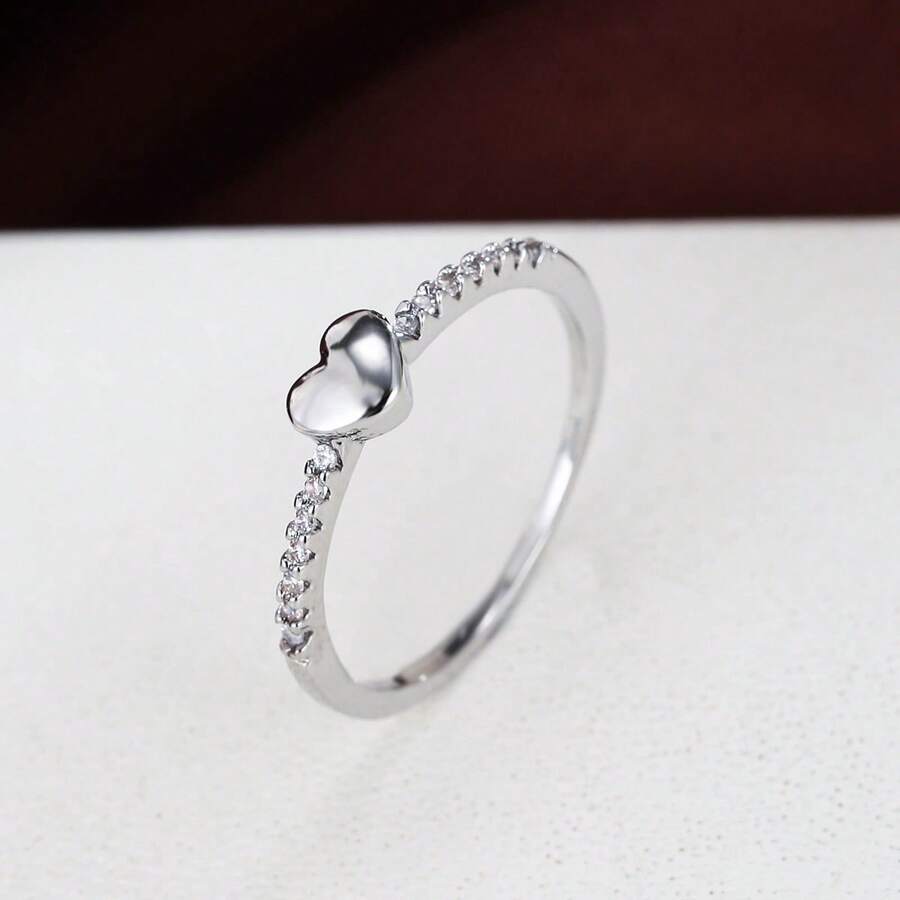 1对简约锆石镶嵌戒指，日常休闲可叠戴戒指，适合节日和送礼 - JZ5525 - 查看 1