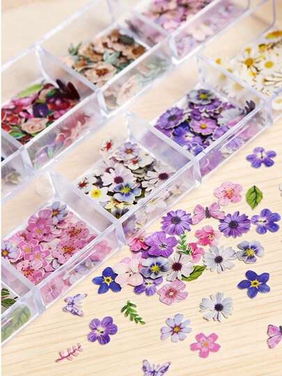 Approx. 300pcs/Box - Spring & Summer Nail Stickers, Colorful Floral Nail Stickers Set, Daisy Nail Decorations, Vintage, Cute, Sweet, Fresh, Minimalist, Sweet & Cool, Luxurious, Pure, Suitable For Valentine's Day, Daily Life, Qixi Festival, Christmas.
