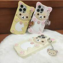Cute Cartoon 3D Rilakkuma Phone Case For 17 16 15 14 13 12 11 Pro X XS Max XR 6 7 8 Plus 5 5S SE Key Chain Pendant Cover - với màu hồng YSK - Xem 11