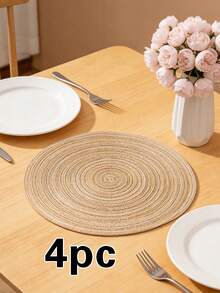 1/4/6pcs Bohemian Woven Round Placemats, Solid Color Woven Lace Tablemats, Non-Slip Pads, Home Kitchen Decor, Bowl Coasters, Suitable For Holiday Party, Birthday, Wedding, Home Decor (Multiple Colors Available) - Multicolor - View 19