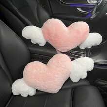 1pc Car Plush Headrest Neck Protection Pillow Plush Heart-Shaped Wings Car Neck Pillow Cushion Car Interior Supplies - Love - View 5