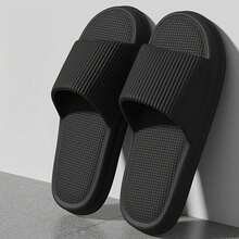 Men's Summer Silent Slippers Indoor Home Bathroom Non-Slip Soft Sole Anti-Odor Sandals Women's Comfortable Lightweight - màu đen - Xem 12