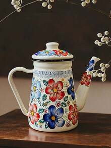 1pc Enamel Coffee Pot, Kettle, Teapot, Milk Tea Pot, Cold Water Pot, Restaurant Outdoor Home Kitchen Supplies, Tea & Coffee Set Accessories, Compatible With Gas & Electric Stove - Multi-colored Water Bottle - View 14