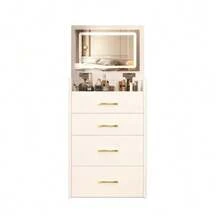 3-In-1 Vanity Unit With Open Mirror, Small Vanity Unit With Clear Glass Top, Compact Vanity Unit With 3 Drawers, Bedroom Vanity Unit, Dimensions: W 60 / H 118 / D 40 Cm. - White - View 9