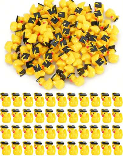 50/20/10/1pc Mini Resin Ducks With Graduation Caps, Tiny Ducks Miniature Graduate Ducks Figurines, Small Grad Ducks Crafts, Yellow Duck Figurines, Micro Garden Landscape Dollhouse Cake Decoration, Potted Plants DIY Craft Charms For Party Gift, Animal Statues, Car Dashboard Decorations, Birthday Gift, Party Decoration Favors For Home School Decoration Grad Party Favors