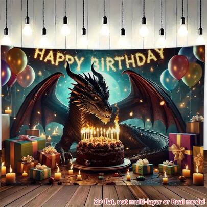 [Festive Polyester Party Banner] 1 Dreamy Dragon Birthday Background, Suitable For Holiday Wall Decoration During Christmas, Easter, Graduation Ceremonies, And Lunar New Year Celebrations. Various Sizes Are Available For Selection.