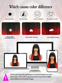 Black To Red Ombre Straight Wig With Fringe – Perfect For Daily Wear, Parties, Festivals & Halloween Costumes - Red Ombre - View 7