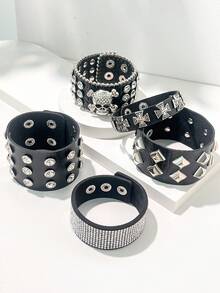 1 pieza Brazalete de estilo punk gótico mixto con diseño de broche abierto y detalle de cruz con strass - Multicolor - Ver 10