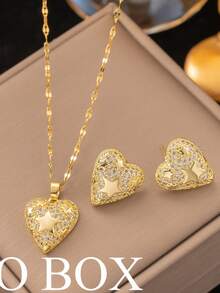 Conjunto de collar y aretes con colgante en forma de estrella geométrica, de diseño elegante, minimalista y creativo, adecuado para viajes y uso diario (empaquetado en bolsa de OPP) - dorado - Ver 4