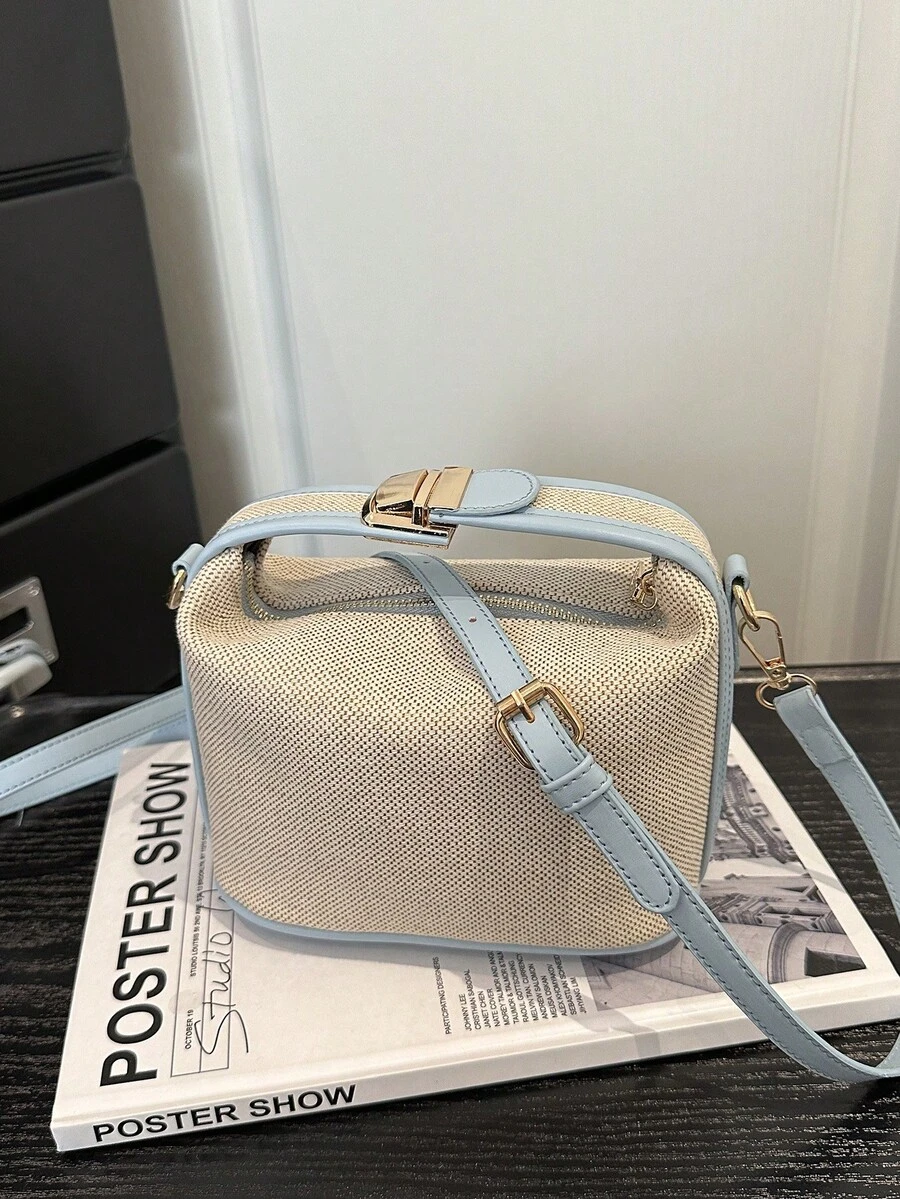 Túi xách nhỏ đan rơm Summer Dongdaemun Ins dành cho nữ, túi đeo vai đơn hoặc đeo chéo. - Màu xanh lam - Xem 1