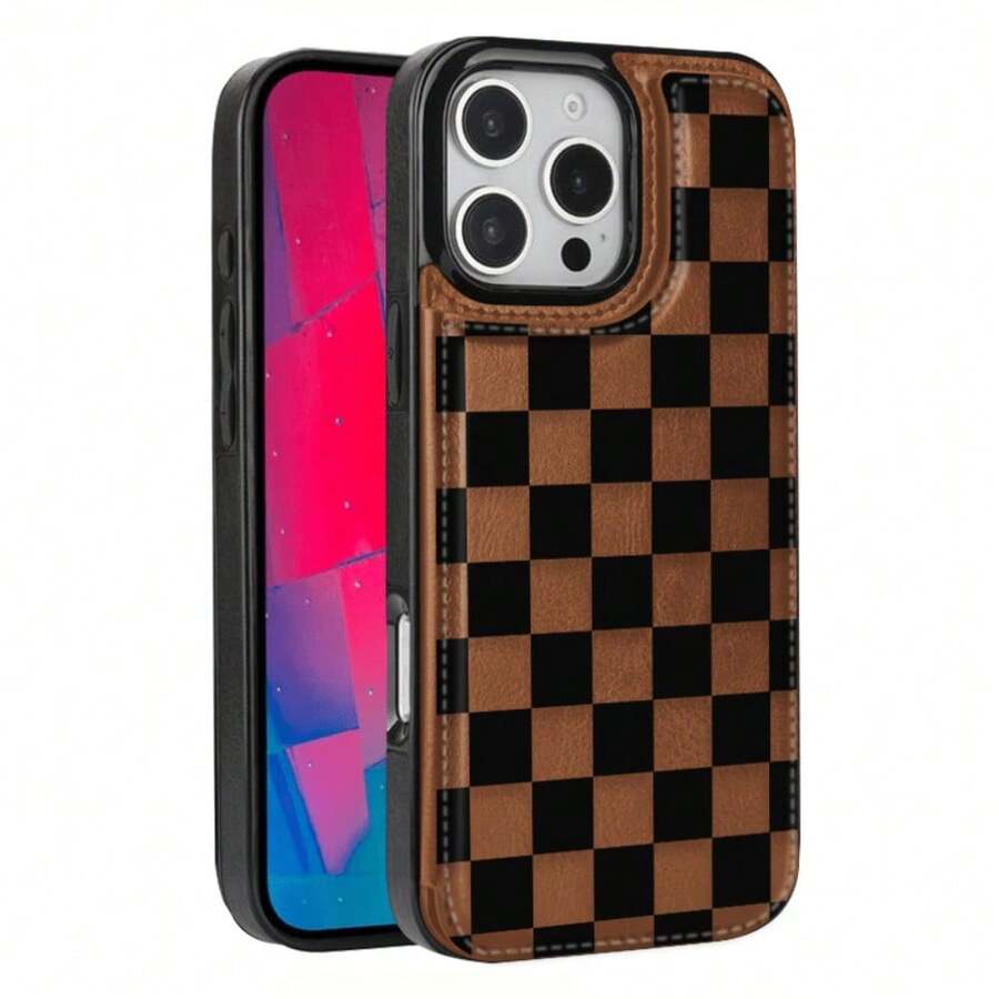 Fashion Pattern Cardholder Phone Cases Compatible With IPhone17 Pro Max, 16 Pro Max, 15 Pro Max, 14 Pro Max, 13 Pro, 12 Pro, Galaxy S25 Ultra, S24, S23, S22 Features Card Slots And Multiple Functionalities To Hold Credit Cards, Debit Cards, And Transit Cards Full-Coverage Back Cover Protective Case - màu nâu - Xem 1