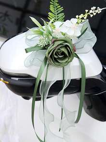 Hochzeitsauto Rückspiegel Blumen Dekoration, Hochzeitsauto Türgriff Satinband Schleifen Blumen Dekoration - 1PC - Übersicht 20