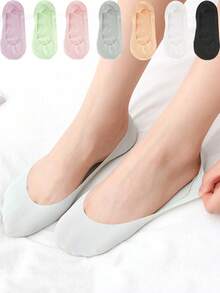 1/5/10双装硅胶防滑女袜冰丝夏季高品质搭配休闲透气隐形船袜 - 彩色 - 查看 3