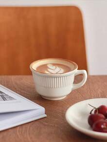 Bộ tách và đĩa cà phê màu trắng tinh khôi, tối giản, sang trọng, họa tiết sọc nổi, thích hợp cho pha chế latte art, uống nước văn phòng, cappuccino latte cao cấp, đĩa tráng miệng/trái cây thanh lịch, phù hợp cho nhà hàng, phòng khách, quán cà phê, tiệc tùng, làm quà tặng. - trắng - Xem 4