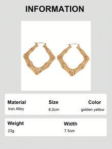 1 par de pendientes de aro de bambú hueco de moda - Amarillo Oro - Ver 7