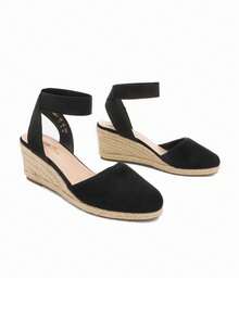 Women's 2.2-Inch Espadrilles Wedge Sandals Closed Toe Elastic Ankle Strap For Vacation Commuting Summer Shoes - Black - View 5