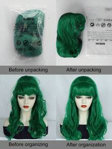 翠绿色长款波浪卷假发，带刘海 – 耐热合成纤维假发，适合节日、角色扮演、派对及日常佩戴，女士时尚假发，亮丽卷曲刘海假发 - 彩色 - 查看 9