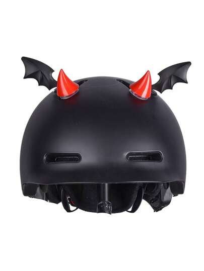 一对黑红蝙蝠翅膀+恶魔角摩托车头盔装饰，酷炫改装配件