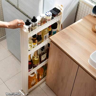 10cm Super Narrow Multi-Layer Gap Cabinet, Bathroom Kitchen Toilet Door Crevice Storage Rack With Wheels, Movable Fridge Side Organizer, Lightweight Bathroom Wall Corner Toilet Small Trolley Shelf