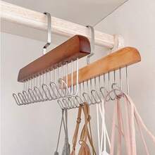 2pcs Wooden Closet Organizer Hanger With 8 Hooks, Space-Saving Bra Hanger, 360° Rotating Heavy-Duty Wooden Hanger For Organizing Camisoles, Bras, Swimwear, Scarves - Multicolor - View 4